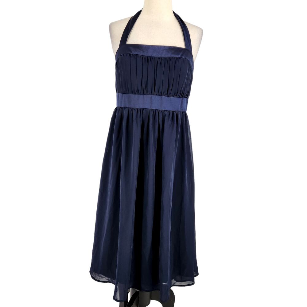 After Six Chiffon Halter Formal Midi Dress Navy Blue Size 8